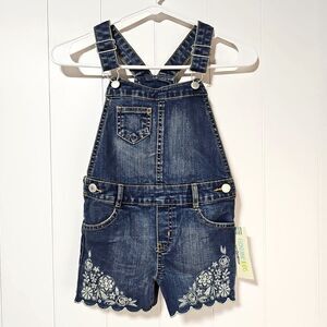 Osh Kosh Genuine Kids Girls Embroidered Denim Shortalls 5T Cottage Prairie